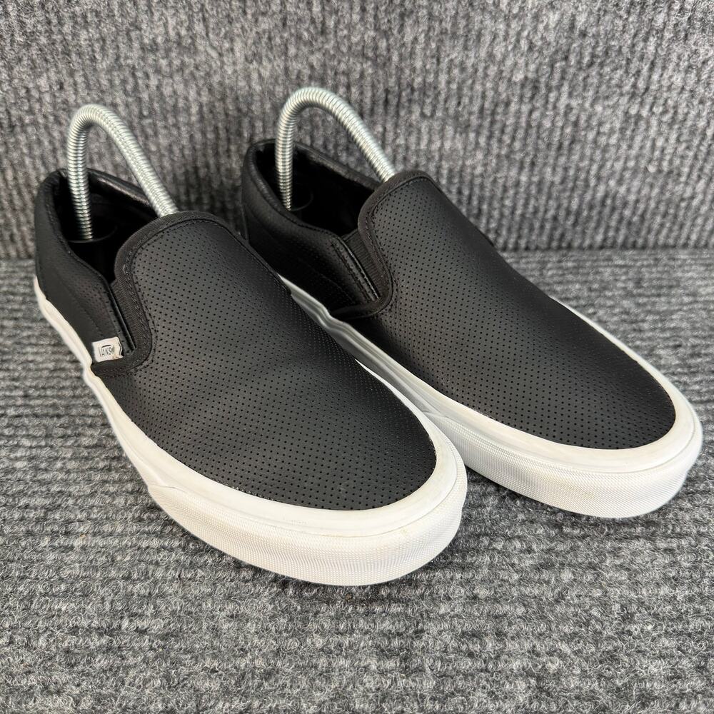 Vans Classic Slip-On Black Perforated Leather Shoes Men 7 Women 8.5